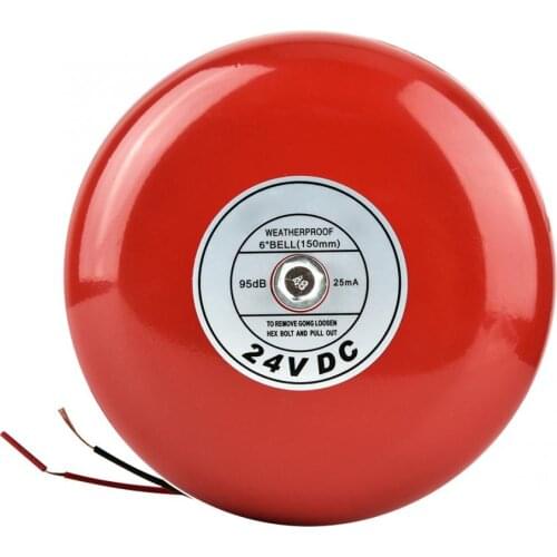 24V Metal Round Alarm Bell Security Fire Alarm Bell Red Fire Alarm Bell