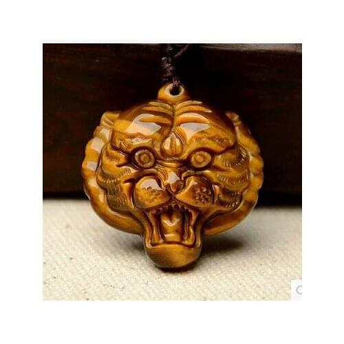 Top Quality Natural Yellow Tiger Eye Stone Pendant Necklace Chinese Hand-carved Tiger Head Pendant Men Stone Jewelry Free Rope