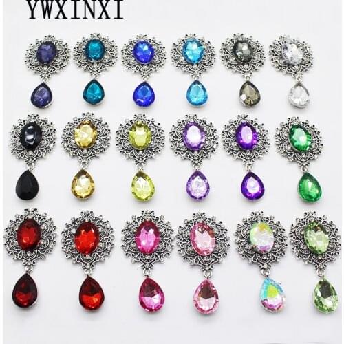 YWXINXI fashion hot 5Pcs beautiful retro brooch 55 * 28mm alloy accessories DIY jewelry rhinestone decoration sewing Production
