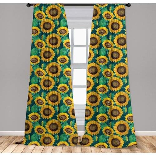Sunflower Curtain Watercolor Heliantus Detailed Petals and Leaves Floral Design Window Curtain Living Room Bedroom