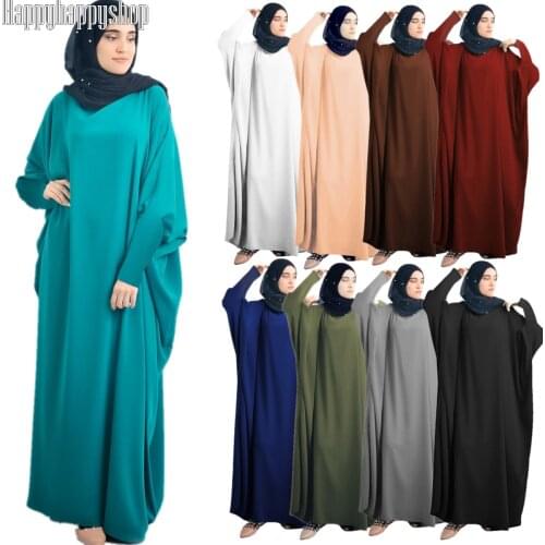 Women Prayer Abaya Arab Loose Burqa Bat Sleeve Long Khimar Thobe Muslim Ramadan Robe Islamic Kaftan Modesty Vestidos 1PCS Dress
