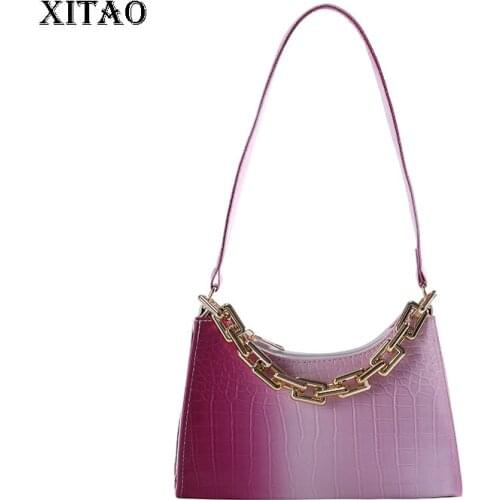 XITAO Gradient Color Women Shoulder Bag Crocodile Pattern Temperament Splicing Metal Chain Vintage Fashion All-match CLL1890