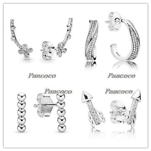 925 Sterling Silver Earring Row Of Beads Studs Earring For Women Wedding Party Gift Fashion Jewelry