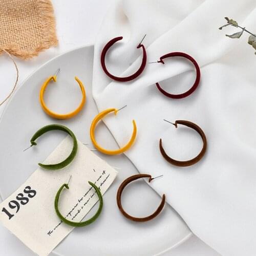 Korean Style Earrings for Women Aesthetic Suede Large C-shaped Earring Geometric EaringS Set Jewelry Accessorie Kolczyki