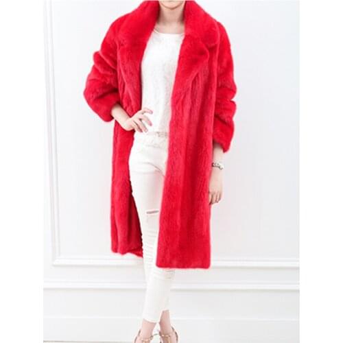Women Winter New Thick Plus Size Mid-Length Big Red Lapel Plush Coat Ladies fashion Luxurious Keep Warm Jacker Outerwear ZY59