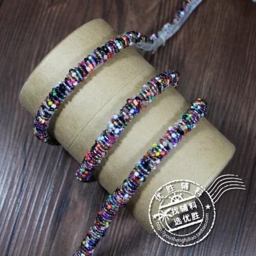1Yard Hand-stitched Colorful Beading Pearl Trims Beaded Ribbon Neckline Hat Decorative Accessories Headdress Sewing Supplies