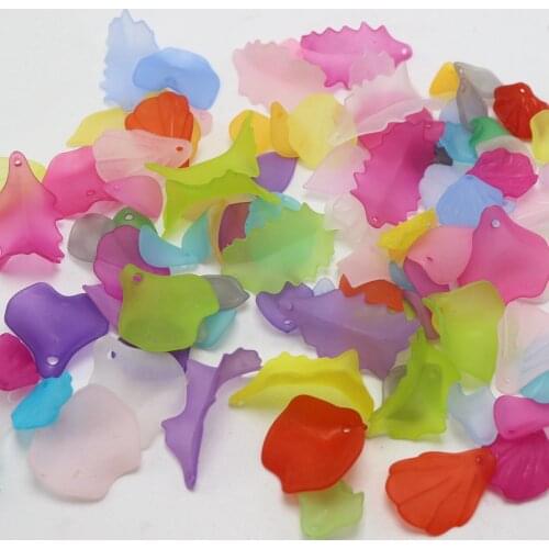 100 Assorted Shape Petal Leaves Beads Charm Mixed Color Flower Jewelry Making