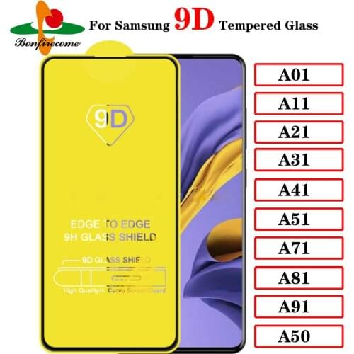 100pcs\lot 9D Tempered Glass For SamSung Galaxy A01 A11 A21 A31 A41 A51 A71 A81 A91 A50 Screen Protector Full Protective Film