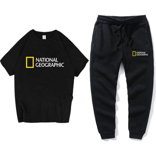 2021 summer fashion casual brand National Geographic magazine track suit sportswear short-sleeved T-shirt 2-piece set