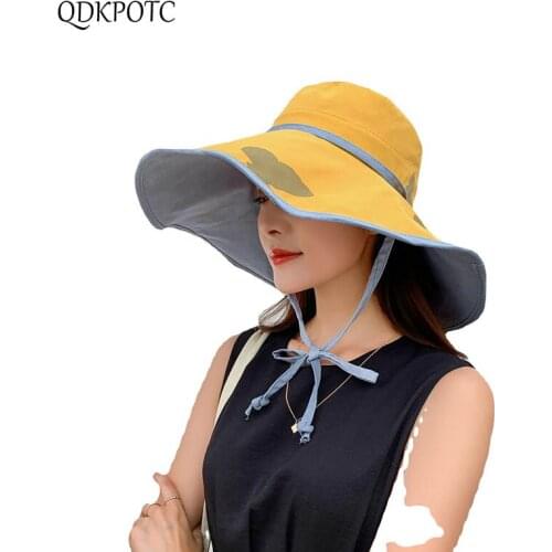 2021 Cap Summer New Women Big Eaves Bucket Hats Fashion Casual Elegant Collapsible Travel UV Protection Shading Sun Hats QDKPOTC