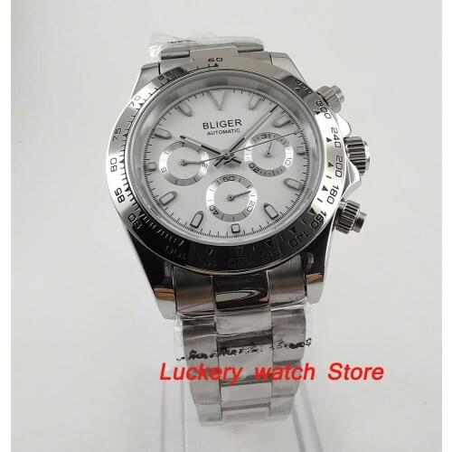 39mm bliger watch white dial Multifunction week date Automatic movement men watch-BA120