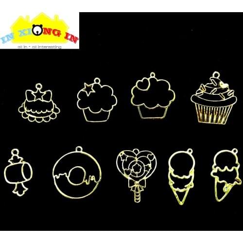 5pcs Candy Birthday Cake Open Bezel DIY UV Resin Charms Accessories Kawaii Lollipop Cupcake Pendant Ice cream Jewelry Frame