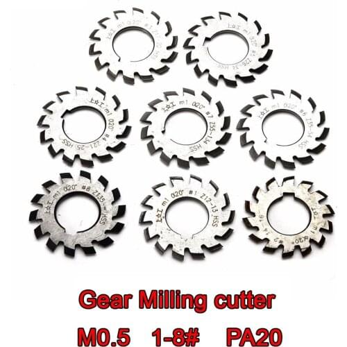8pcs New M0.5 PA20 20 Degree High Speed Steel Gear Cutters Set #1-8 Assortment machine tools accessories milling