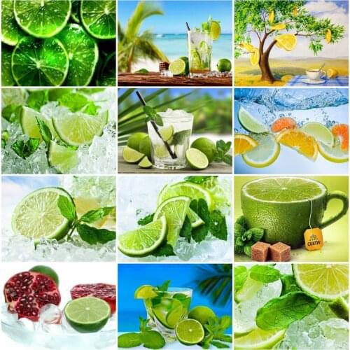 AZQSD Full Square Diamond Painting Lemon Cross Stitch Diamond Embroidery Fruit Mosaic Needlework Rhinestones Home Decor