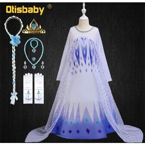 White Girls Elsa Dress Christmas Carnival Snow Queen Costume Child Fancy Elza Frocks Children Adults Elsa Wig Princess Dress Up