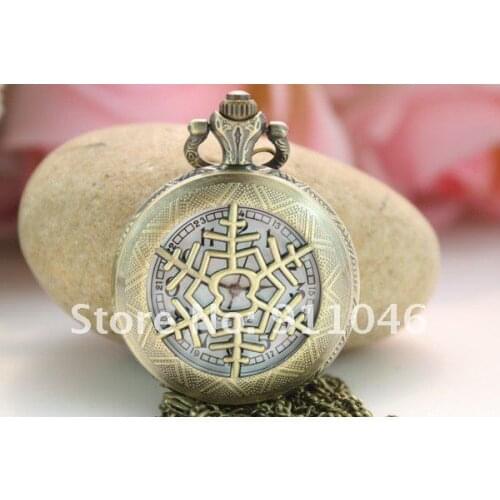 Free Shipping DHL bronze hollow snowflake Pocket Watch necklace Gift watch wholesale 50pcs/lot