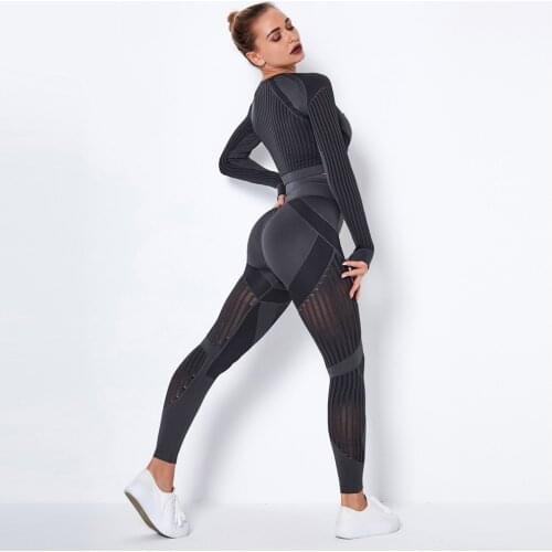 Seamless Women Sport Set For Gym Fitness Sport Suit Sets 2PCS Long Sleeve Top Booty High Waist Leggings Clothes Female Tracksuit