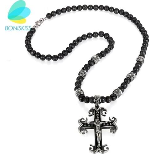Boniskiss Jewelry Stainless Steel Cross Necklace Gun Black Skull Crucifix Jesus Pendent Necklace For Women Men Christmas Gift