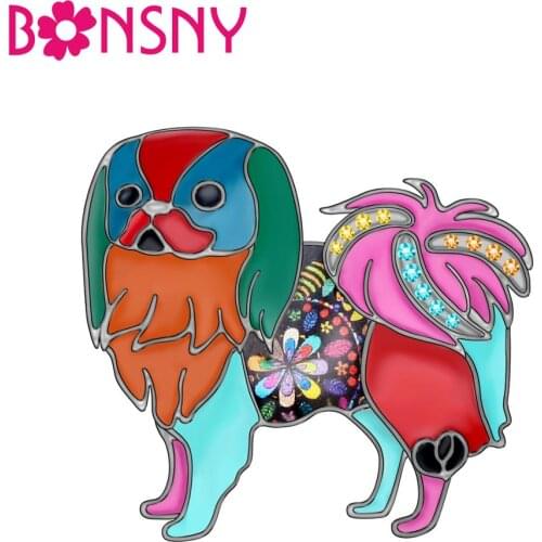 Bonsny Enamel Alloy Japanese Chin Dog Brooches Clothes Scarf Decoration Pin Animal Jewelry For Women Girls Teens Gift 2019 Bulk