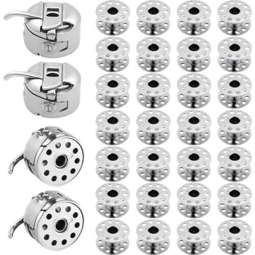 HOT-4Pcs Sewing Machine Bobbin Case Bobbin Holder with 28Pcs Metal Bobbins for Brother Janome Singer Kenmore
