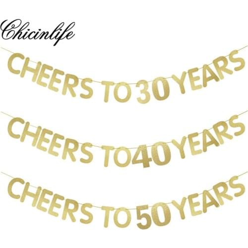 Chicinlife 1set Cheers to 30th 40 50 60 Years Banner Adult Birthday Party Decoration Happy Birthday Banners Supplies