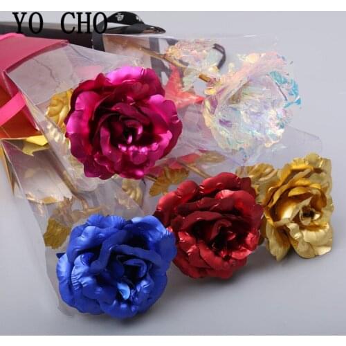 YO CHO Color Gold Foil Rose Lovers Lighting Rose 24K Foil Plated Rose Gold Rose Wedding Decoration Flower Valentines Day Gifts