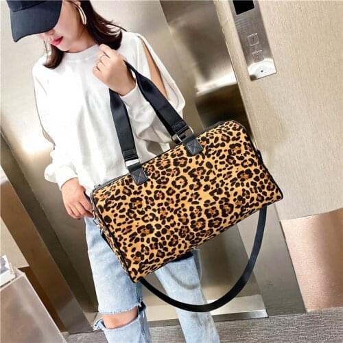 YILIAN Leopard print travel bag large capacity handbag for women short distance fashionable versatile waterproof gym bag