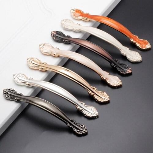 Aluminium Alloy Amber Wardrobe Door Handles 64MM 96MM 128MM Drawer Knobs Cupboard Door Handles Pulls Pastoral Furniture Handle