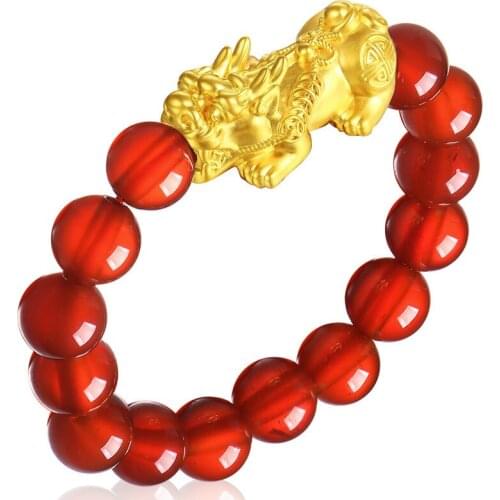 Feng Shui Obsidian Bead Ring Mens and Womens Unisex Ring Gold Black P Rich Womens Ring Imitation 999 Real Gold Evil Evil Ring