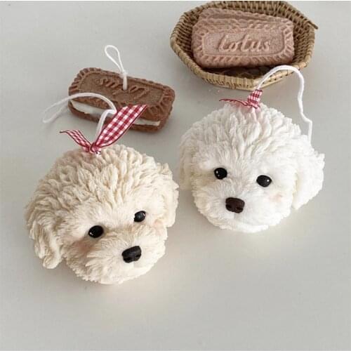Cute Teddy Dog Candle Molds Dog Headshot Handmade Aromatherapy Candle Moulds Plaster Epoxy Silicone Candle Molds