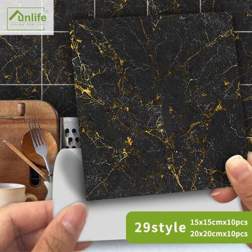 Funlife® Black and Gold Marble Tile Sticker Wallpaper Wall Stickers Decorative Removable Peel & Stick Kitchen Backsplash Home