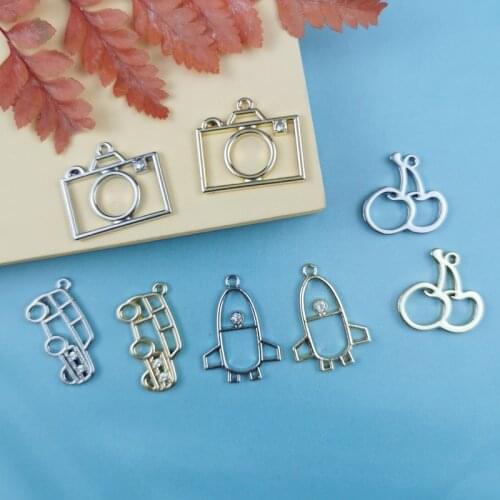 JeQue 10pcs Hollow Out Rocket Camera Cherry Charms Jewelry Making Accessories Metal Car Earring Pendant Fashion Bracelet Dangle