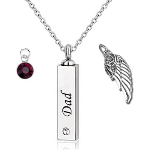 Birthstone Memorial Jewelry Cube Keepsake Urn Necklace for Women Grandma, Silver Birthstone Serise