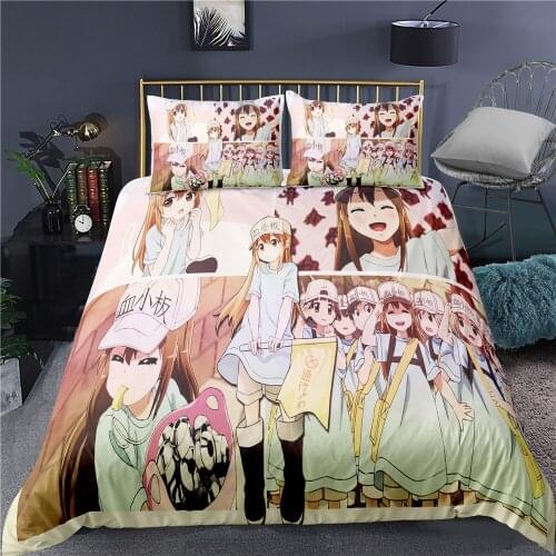 Anime Hataraku Saibou Cells At Work 3D Printed Bedding Set Duvet Cover Full Twin Size for Kids Girls Boys Bedroom Decor