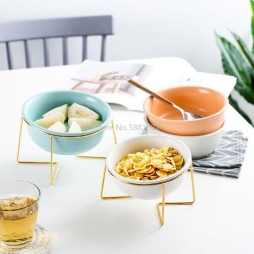 Nordic creative household ceramic tableware with gold frame pet bowl soup noodle bowl fruit dessert salad bowl