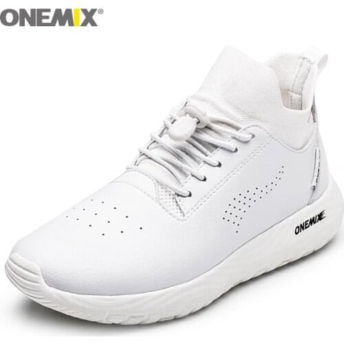 ONEMIX Men Women White sneakers super light walking shoes outdoor Running Shoes soft fabric leather Light Man Shoes in Black