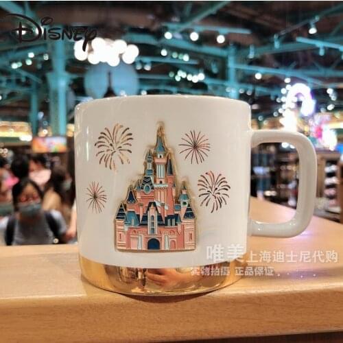 Disney Castle fireworks cartoon mugs gilt rimmed China water mugs large capacity ceramic coffee mugs, milk mugs