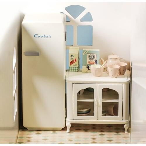 Aizulhomey Doll Furniture 1/6 Nordic Wood Refrigerator Metal Cupboard OB11 Dollhouse Accessories for Blyth BJD Lol Baby Toys