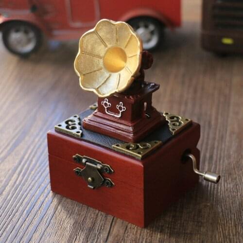 Handmade Retro Mini Hand-Cranked Phonograph Music Box Creative Sky City Girlfriend 2021 New Year Christmas Holiday Birthday Gift