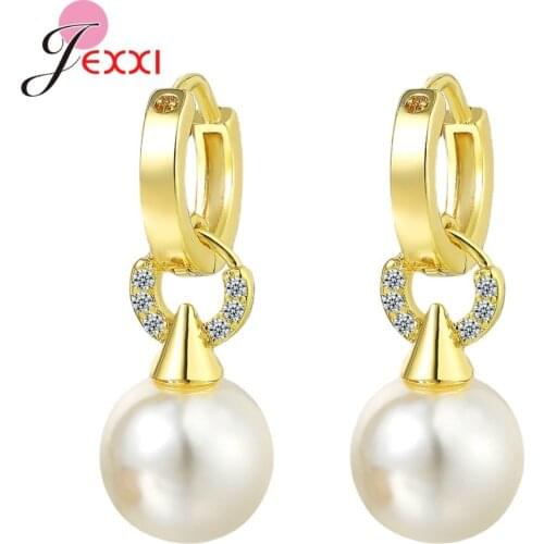 Fashion Female Drop Earrings Cubic Zirconia Bridal Wedding Pearl Pendant Brincos Gold Jewelry Wedding Birthday Gift
