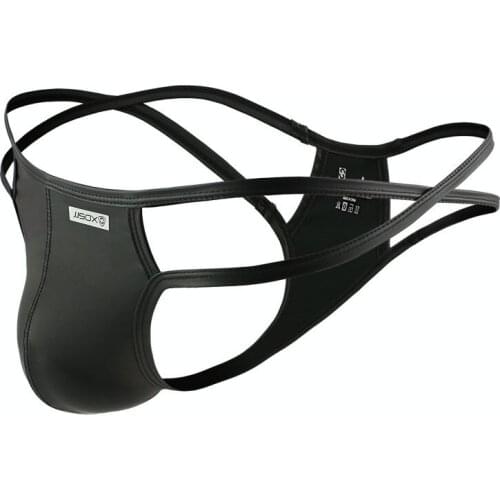 Mens Briefs Fashion Faux Leather Men Underwear Mens Pants Sexy Gay Underpants Male Underwear Short Pants Black Briefs