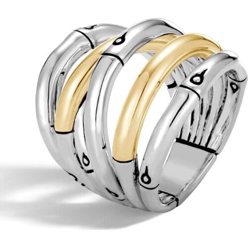 New Totem Symbol Winding Ring Geometric Punk Multi-Ring Two-Tone Ring Silver Plated Women Rings Jewelry