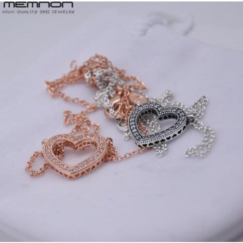 Memnon New loving hearts of necklace 925 sterling silver jewelry pendant necklaces rose color for women silver fashion jewelry