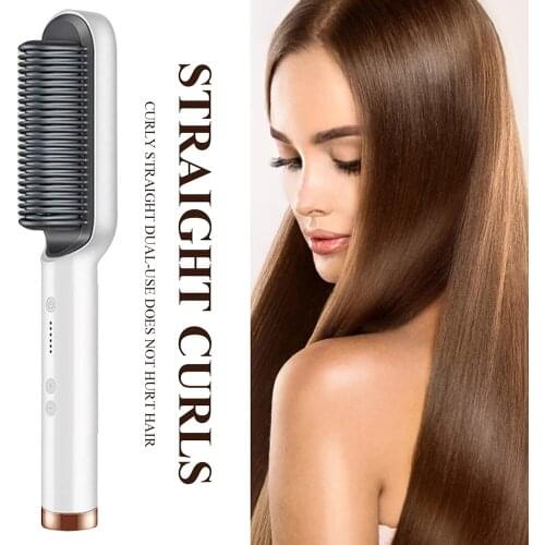 Professional Hair Straightener Curler Brush Ceramic Electric Straighten Beard Brush Fast Heating Curler Straightener Comb Styler