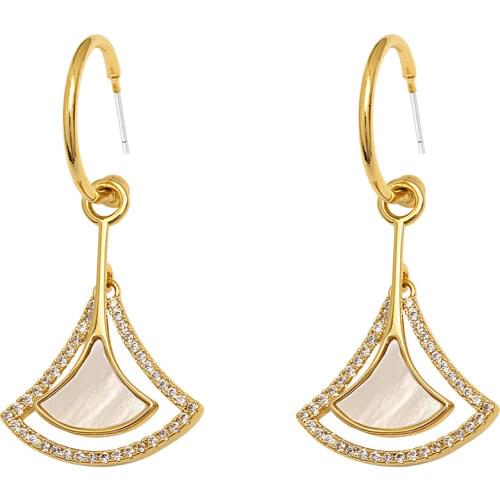 S925 Silver Ear Needle Stud Earrings Natural Mother Shell With Zircon Brass C Hook 14kReal Gold Korea Jewelry for Women HYACINTH