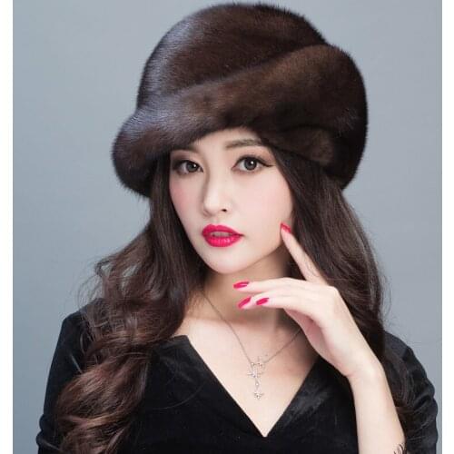 Natural Mink Fur Winter Hat For Women High Quality Hat Whole Leather Mink Party Hat Knitted Beanies Hat With Brand Female Cap