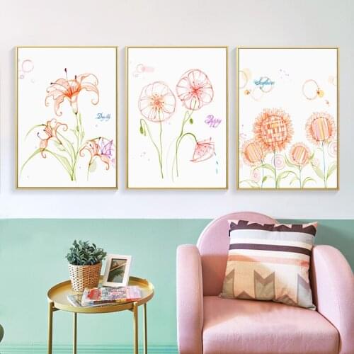 Nordic Spray Color Sunflower Lily Flower Canvas Painting Poster Scandinavian Home Living Room Nursery Decoration Wall Picture