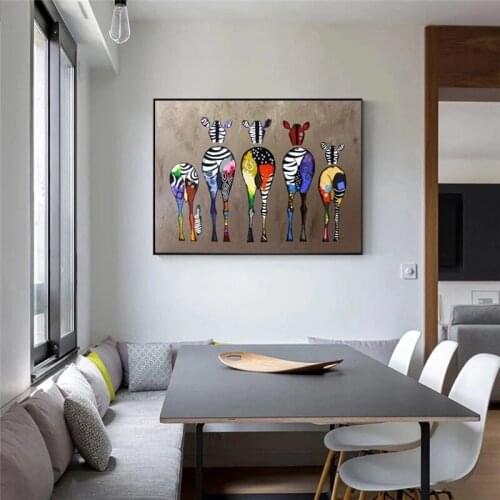Modern Abstract Zebra Oil Paintings Print on Canvas Colorful Animals Wall Art Decorative Pictures for Home Living Room Decor