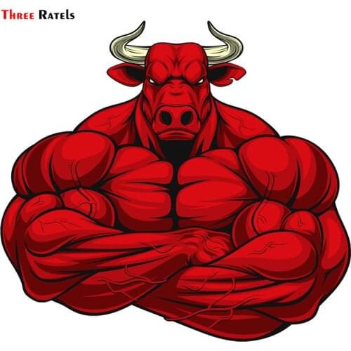Three Ratels TRL417 #14x12.9cm bodybuilding bull car stickers funny auto sticker decals