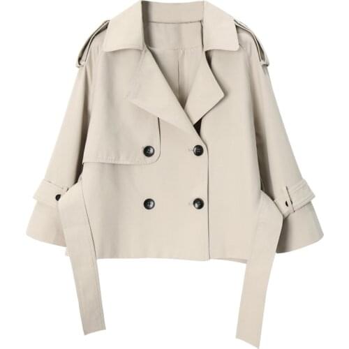 Spring Autumn High Quality Double-breasted Women Windbreaker Short Tie Feminine Coat Trench Coat Temperament Cardigan Trench Coa